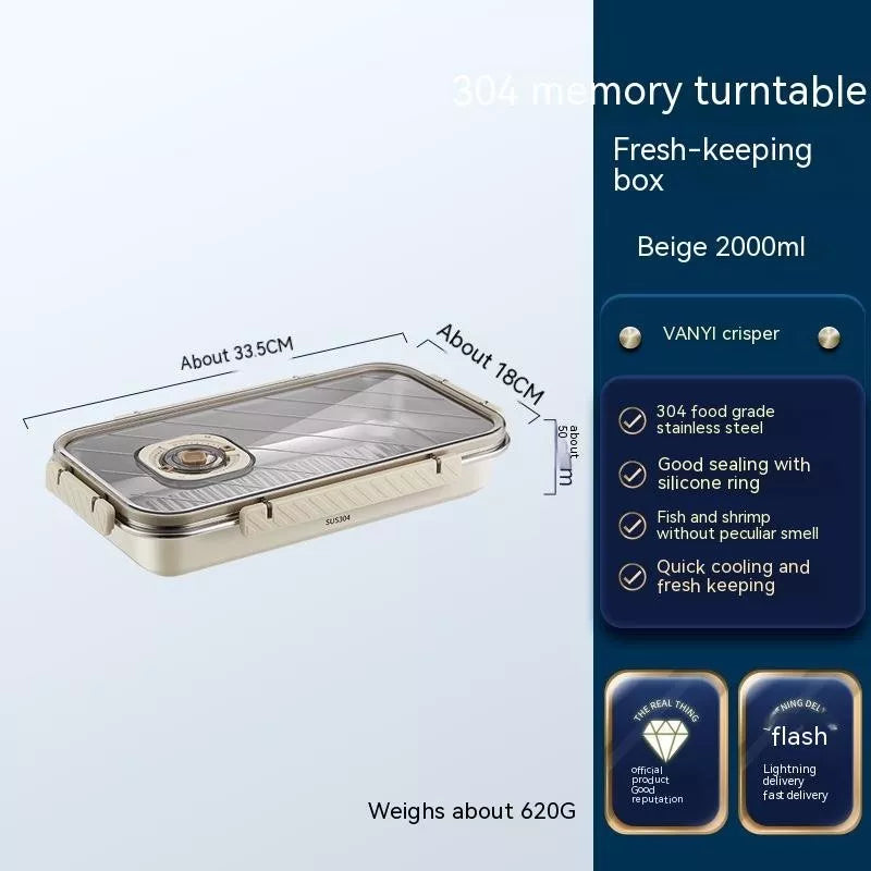 Stainless steel food storage box with date tracker for refrigerator organization