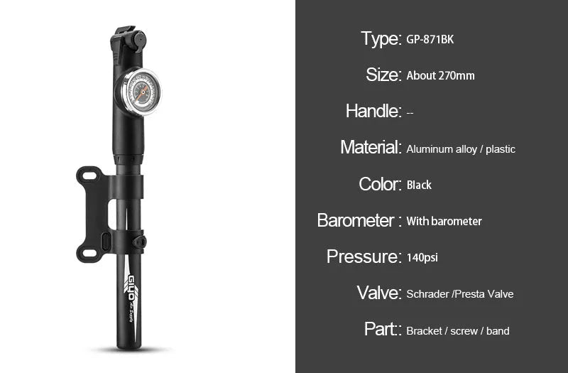 High-pressure bicycle pump with ergonomic handle and anti-skid base for stable, efficient tire inflation