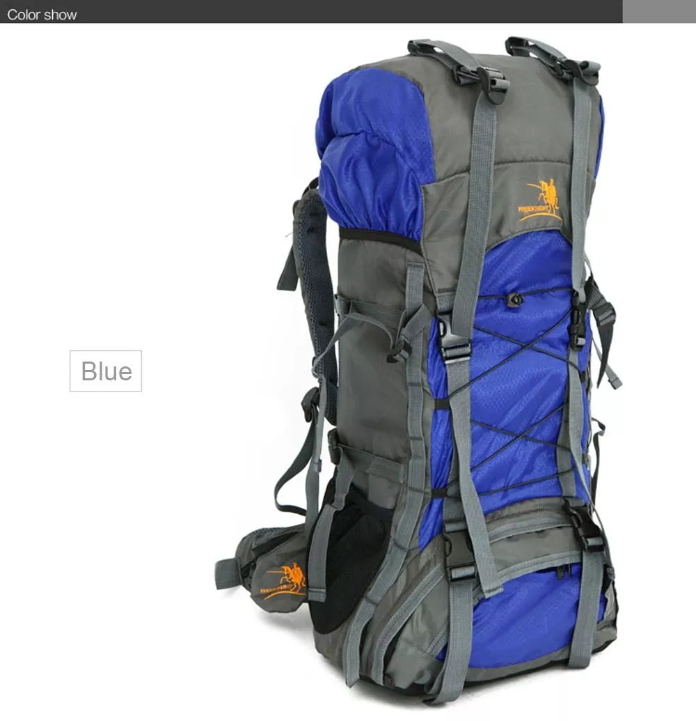 Extra Large Outdoor 60L Travel Backpack with external storage and waist bags