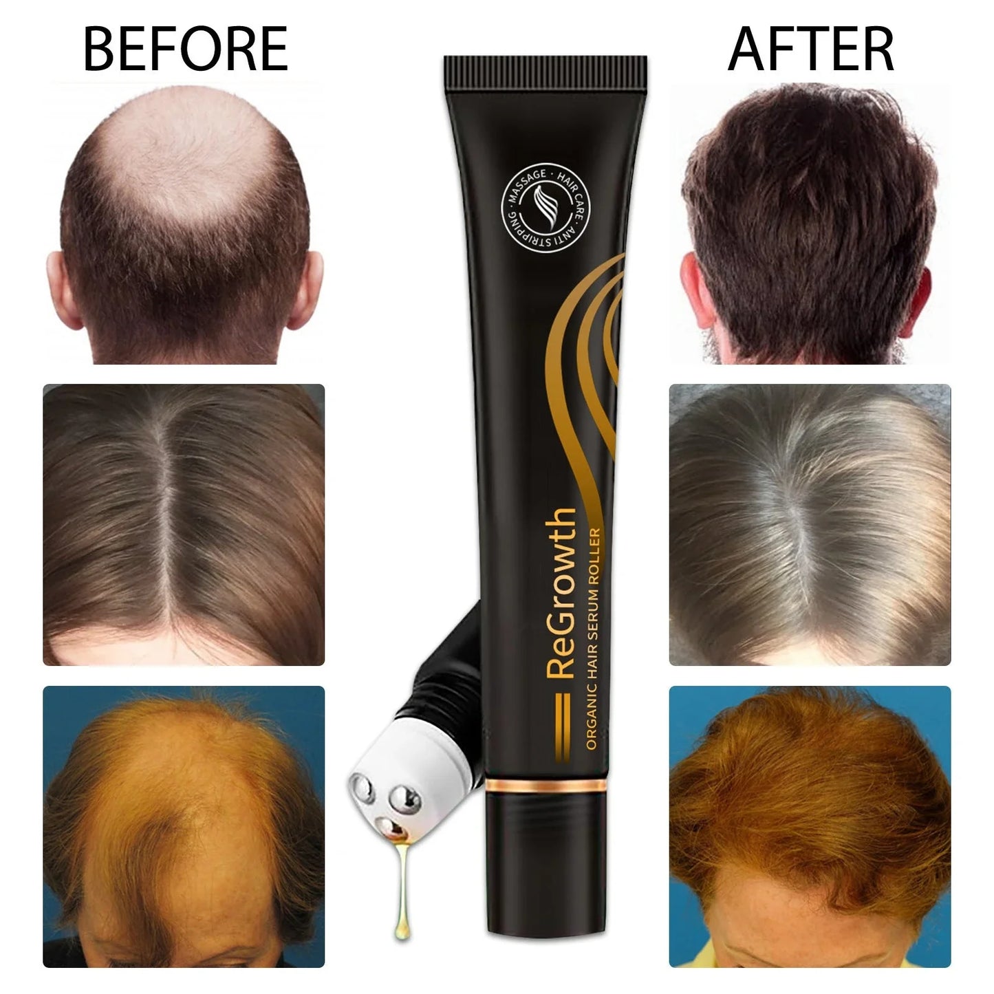 Rejuvenating Organic Hair Serum with roller applicator and natural ingredients for hair and scalp nourishment