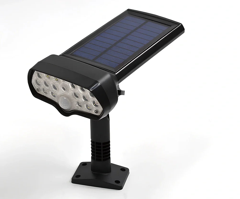 Black solar garden light with 17 LED beads, 206mm height, IP65 waterproof rating for outdoor use