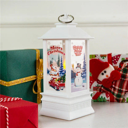 Festive LED Christmas lanterns with Santa Claus, snowman, and other holiday-themed designs