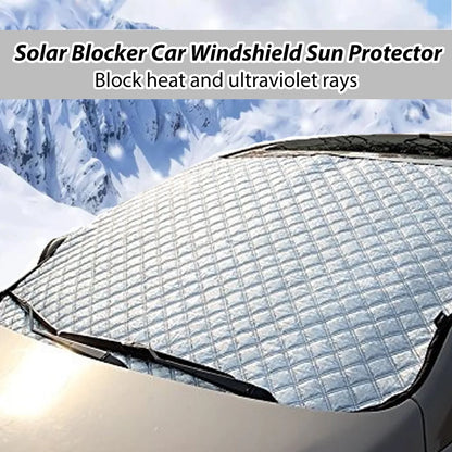 Car windshield aluminium film frost cover shown on vehicle glass with nylon material visible