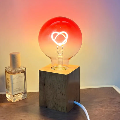 Cute atmosphere lamp night light, 7cm x 18cm glass shade on wood base, 3W LED in red love, green love or colorful double layer for 8-15m² rooms