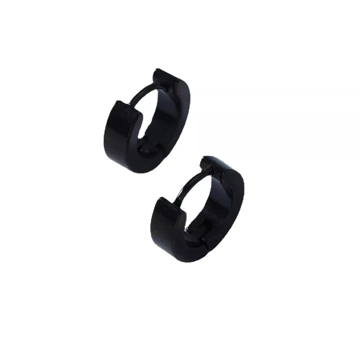 Black stainless steel geometric circle earrings for men, durable and stylish design