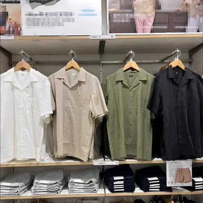 Men's modal cotton blended open collar casual shirt in beige colour with Japanese Korean styling