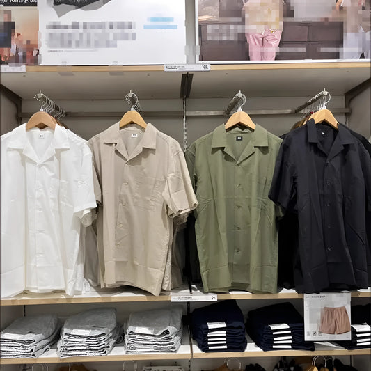 Men's modal cotton blended open collar casual shirt in beige colour with Japanese Korean styling