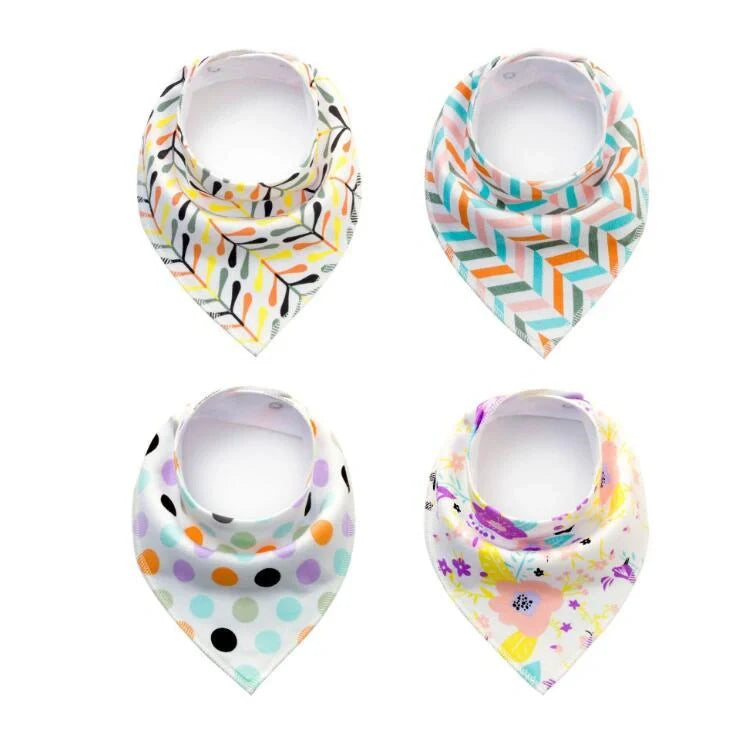Stylish baby bibs and burp cloths featuring trendy arrow, wave, and triangle designs in soft, absorbent cotton