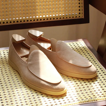 Men's full-grain leather loafers in brown with TPR sole, showing low-tube sock design and classic styling