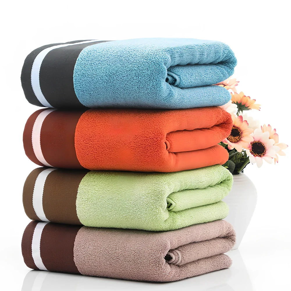 70x140cm cotton bath towel in blue, 32 strands pure cotton, 400g absorbent weight for drying