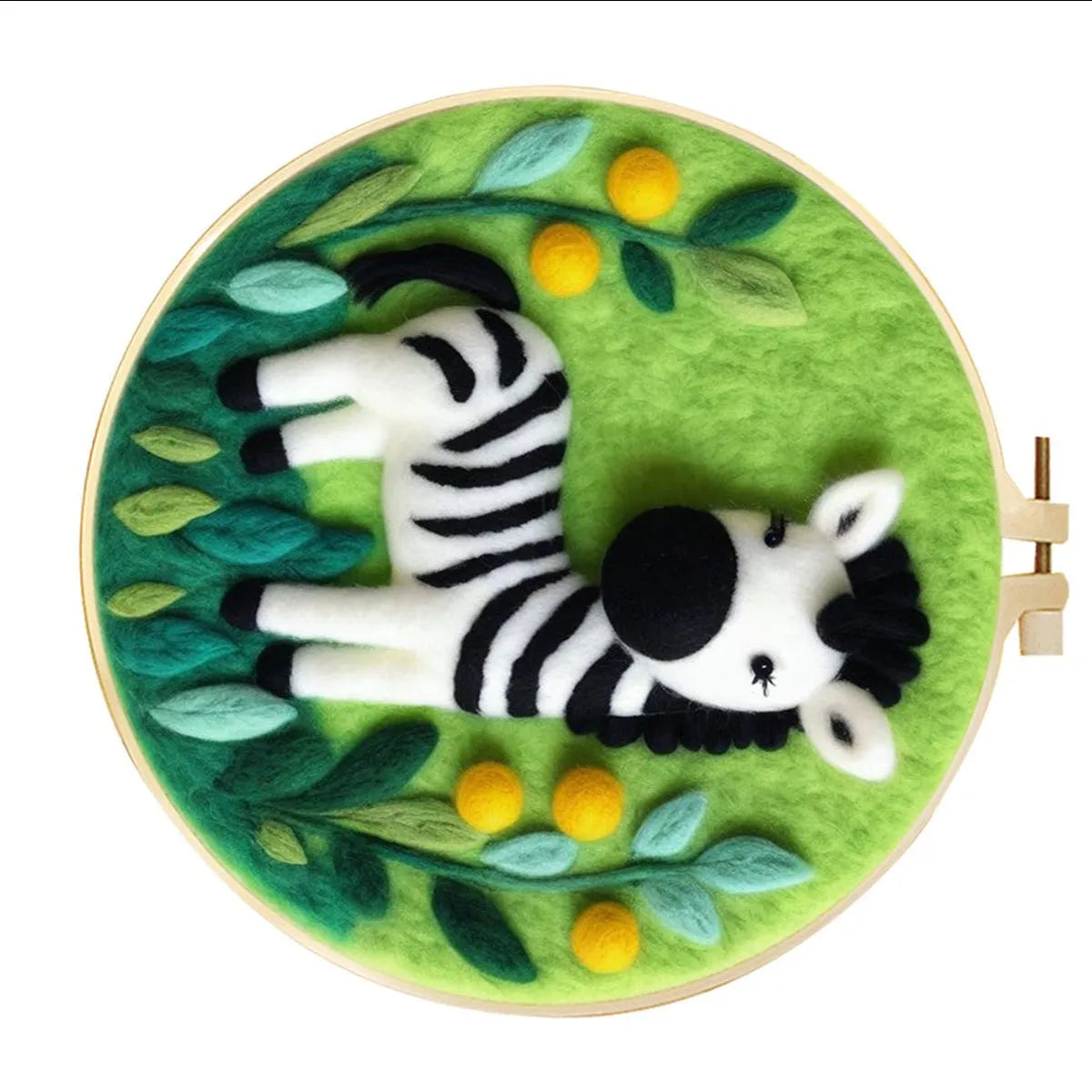 Round fabric embroidery kit with 20x20cm linen frame and wool felt for three-dimensional floral artwork