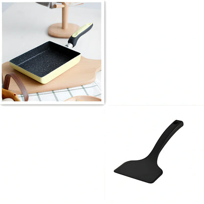 Square non-stick frying pan in blue colour showing 13×18cm dimensions and 3.5cm depth