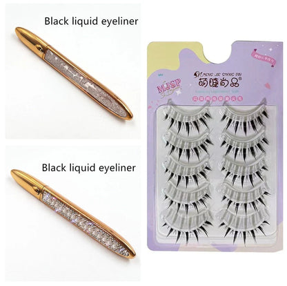 Multifunctional Self-Adhesive Eyeliner & Lashes Set with Black, Coffee, and Transparent Eyeliner Options and Full Diamond, Pearl, and Silver Lash Finishes