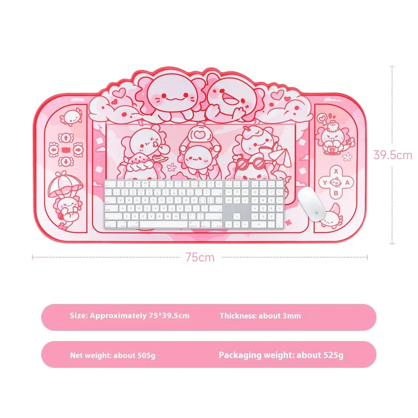 Hexagonal dragon crane machine pattern mouse pad measuring 75 by 40 centimetres with integrated wrist support