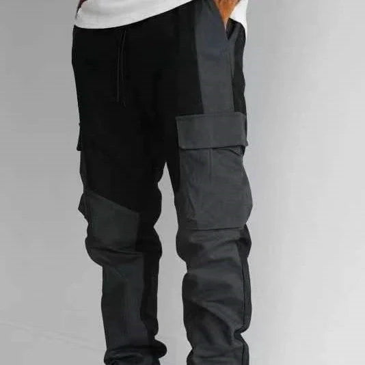 Men's multi-pocket loose-fit trousers in black and grey, perfect for casual wear