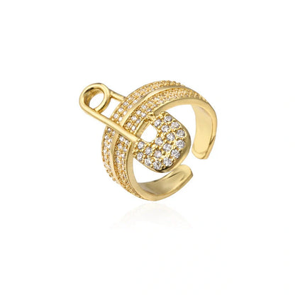 Adjustable zircon geometric ring with European-American style and copper construction