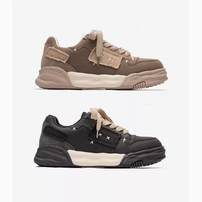 Men's casual patch leather vintage shoes in black and khaki colors