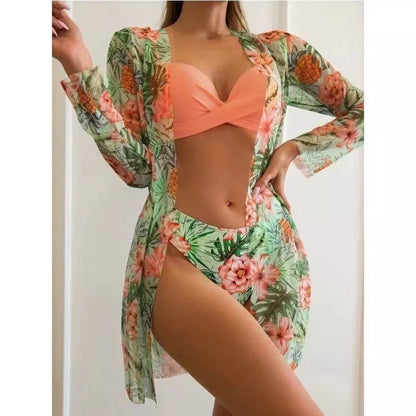 European and American three-piece swimsuit set in polyester for swimming and wading