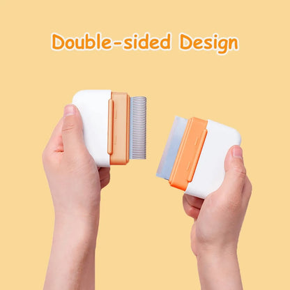 Blue double-sided pet grooming comb for cat and dog deshedding with portable design