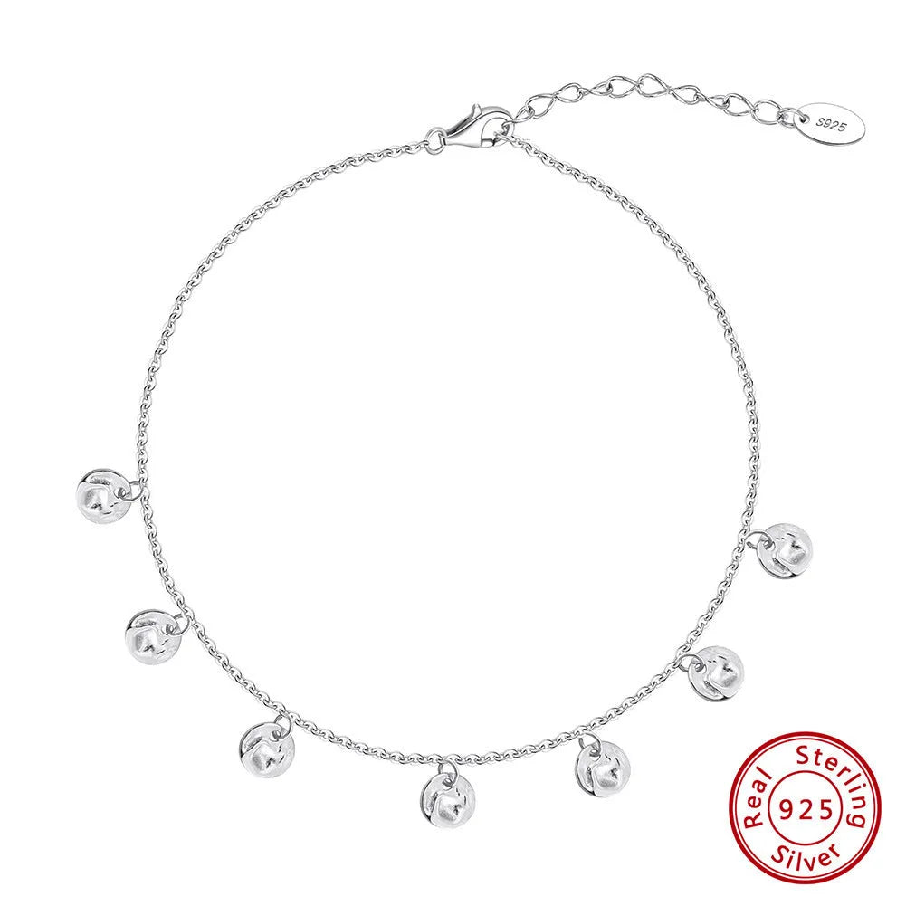 Women's S925 silver geometric ankle chain with round design and Han style details