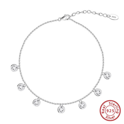 Women's S925 silver geometric ankle chain with round design and Han style details