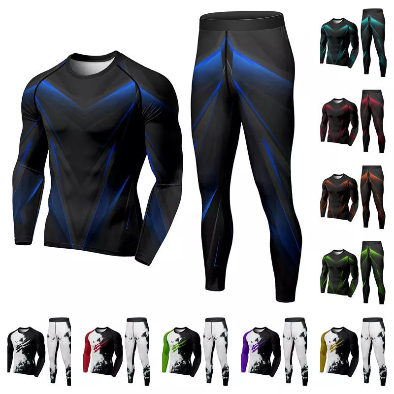 Men's winter compression tracksuit in dazzling colors for running and fitness