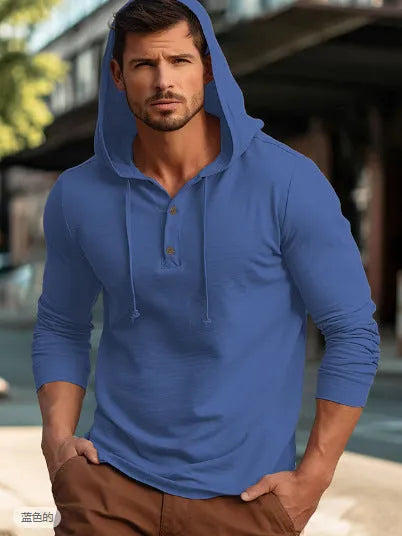 Casual cotton pullover hoodie in light green shown on a model