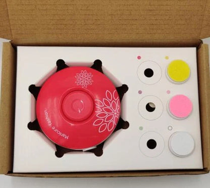 Baby Electric Nail Grinder in red and green with multiple grinding heads