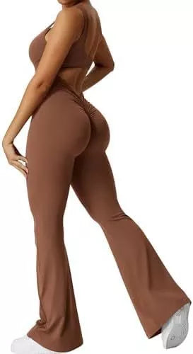 Women's sleeveless flare jumpsuit for yoga and fitness in various colors