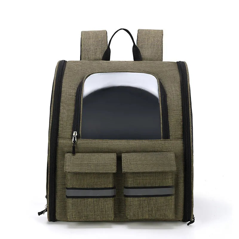 Foldable Oxford cloth pet bag in grey with double shoulder pull rod and breathable soft-sided design
