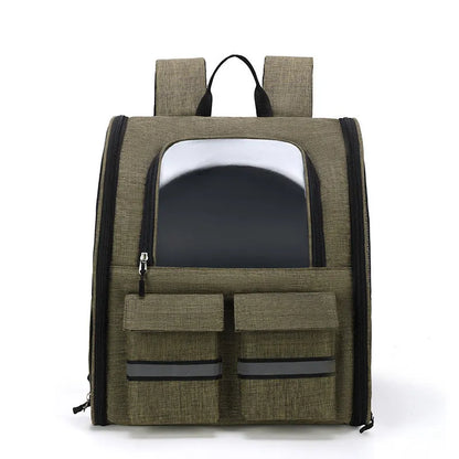 Foldable Oxford cloth pet bag in grey with double shoulder pull rod and breathable soft-sided design