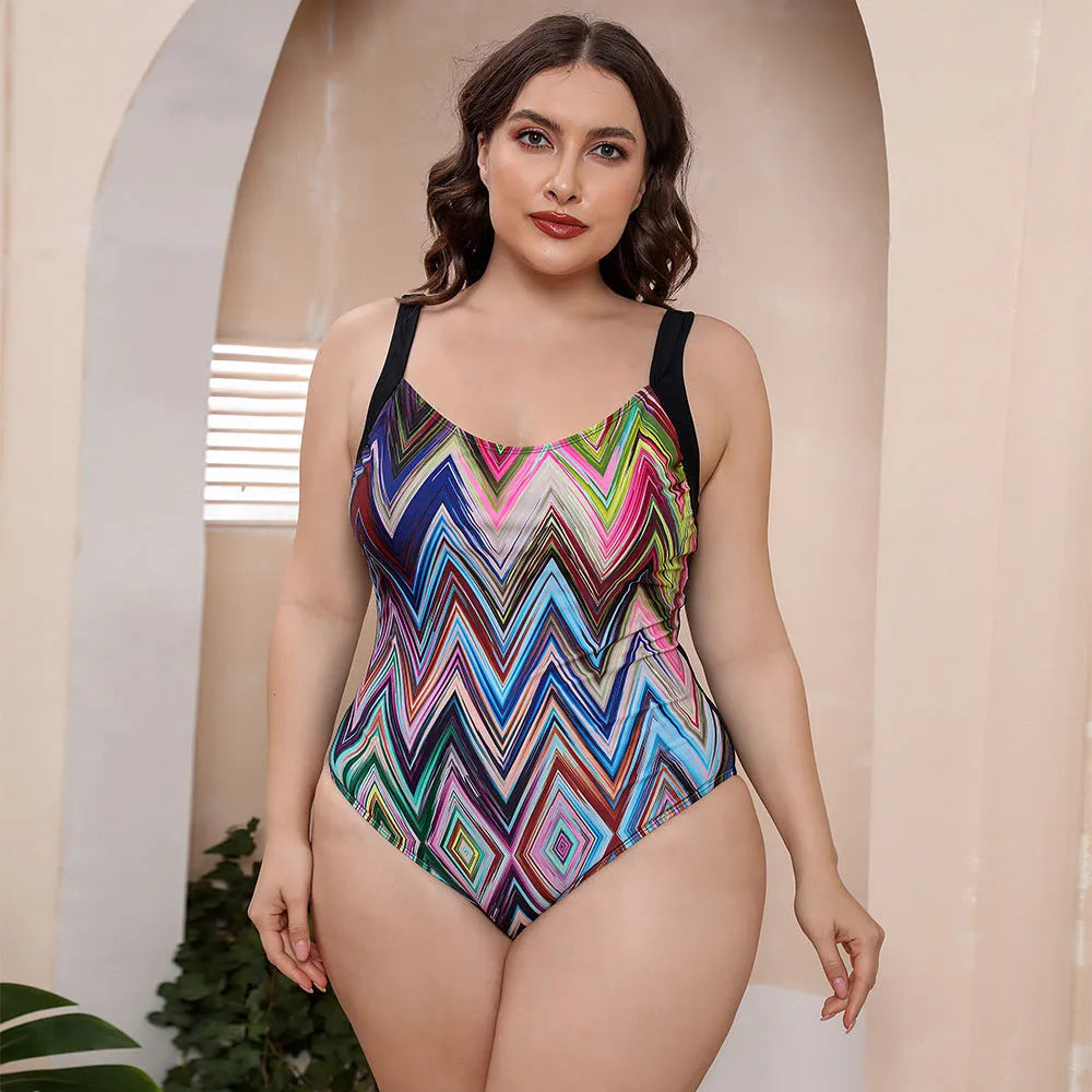 Conservative one-piece swimsuit with vest top and floral print for swimming and hot springs