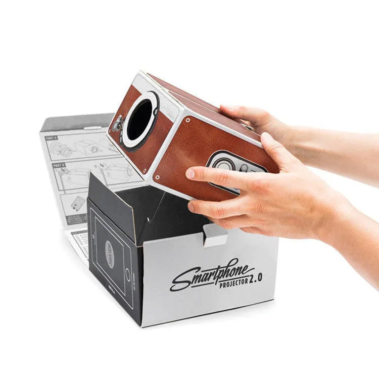 Portable mobile phone projector DIY kit with zoom lens and projector box for iPhone and Android phones.