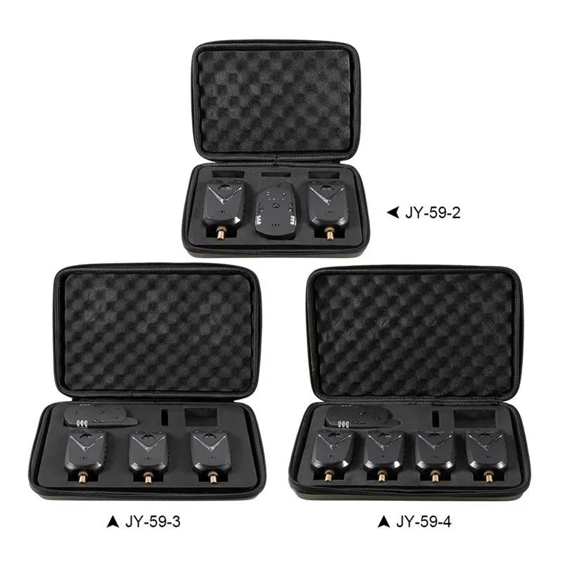 Wireless fishing electronic alarm with ABS plastic housing and remote receiver.