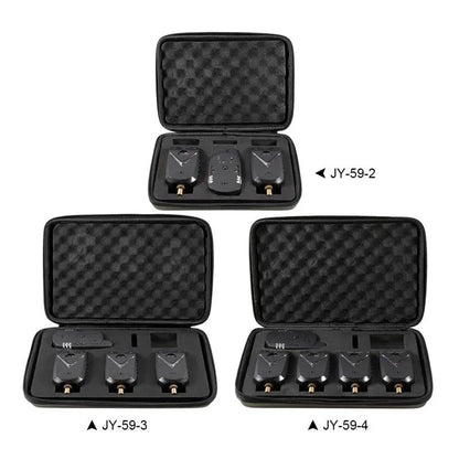 Wireless fishing electronic alarm with ABS plastic housing and remote receiver.
