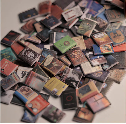 Wooden antique finish bookshelf ornament with 200 small books, 25.4 cm tall for decompression