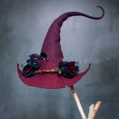 Handcrafted merino wool witch hat in various colors for Halloween and cosplay