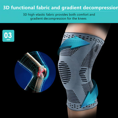 Grey basketball knee pad showing half-moon shape and silicone grip strips for court protection