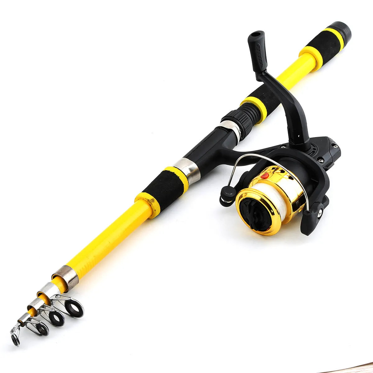 Children's fishing rod and reel set with pole, wheel, and bait accessory box in blue colour
