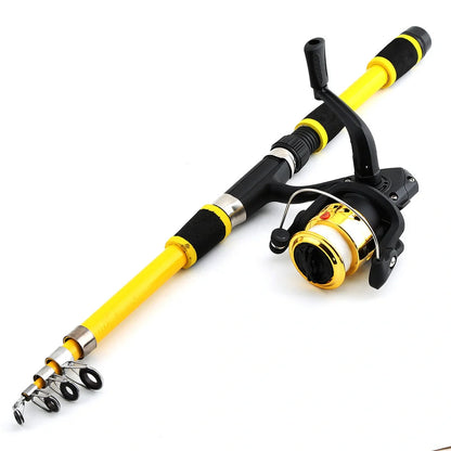 Children's fishing rod set with pole and wheel in four colour options including bait accessory box
