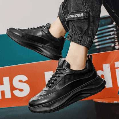 Men's Stylish Thick-Sole Athletic Sneakers in Black, Beige, and Beige Black Colors