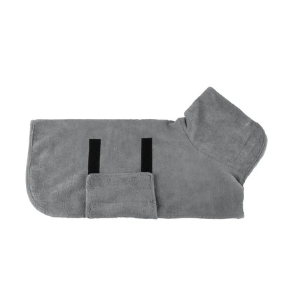 Plush microfiber dog bathrobe towel in gray, designed to keep your furry friend warm and dry after bath time