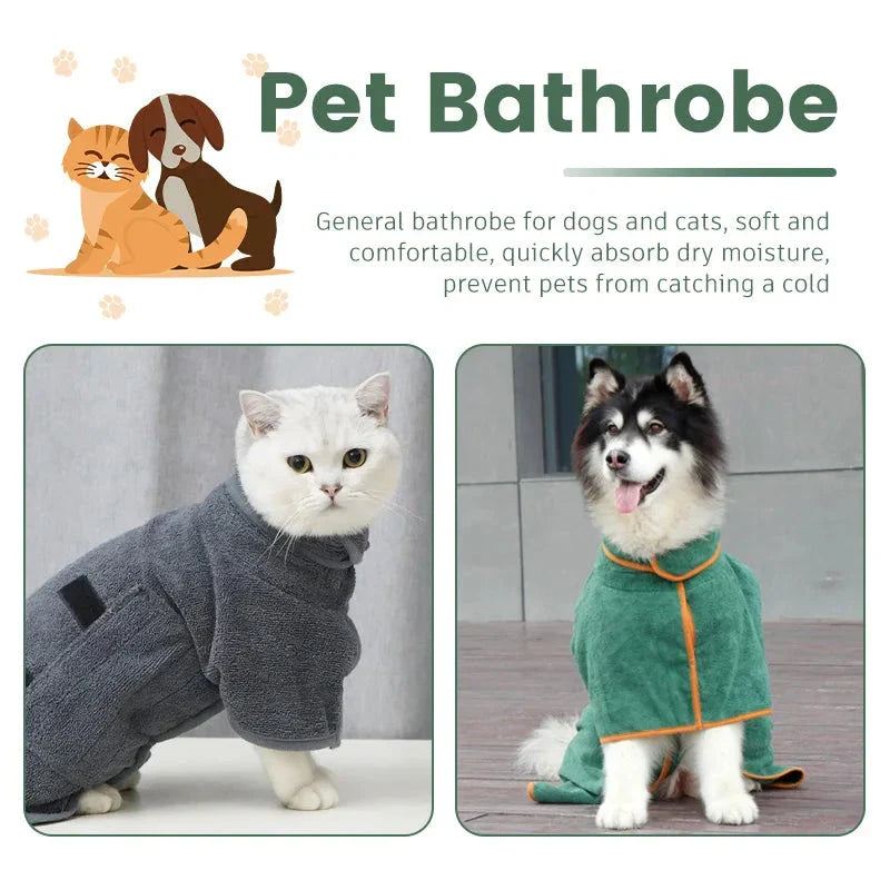 Plush microfiber dog bathrobe towel in gray, designed to keep your furry friend warm and dry after bath time