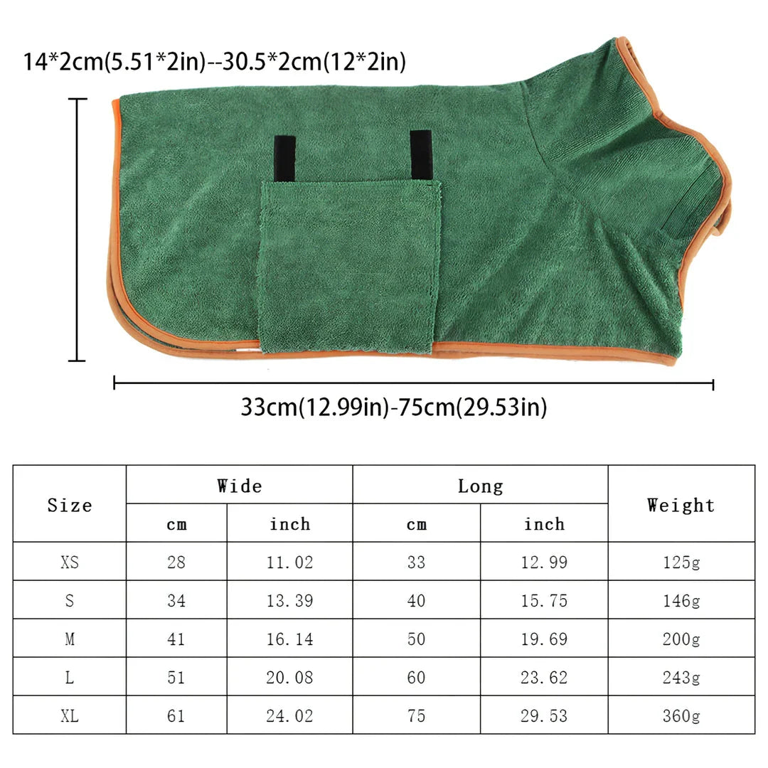 Plush microfiber dog bathrobe towel in gray, designed to keep your furry friend warm and dry after bath time