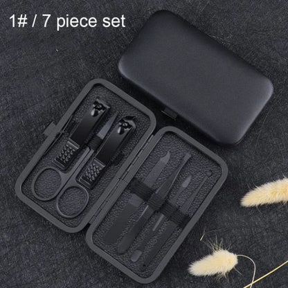Premium black stainless steel nail clipper tool set with various grooming tools for precise and efficient nail care