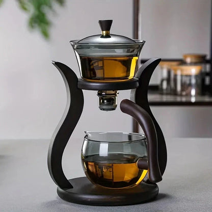 Lazy Kung Fu Glass Tea Set with Infuser and Magnetic Switch, a beautifully designed semi-automatic tea brewing system