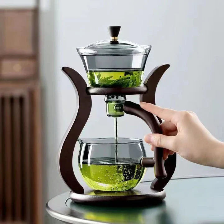 Lazy Kung Fu Glass Tea Set with Infuser and Magnetic Switch, a beautifully designed semi-automatic tea brewing system