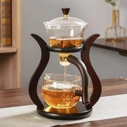 Lazy Kung Fu Glass Tea Set with Infuser and Magnetic Switch, a beautifully designed semi-automatic tea brewing system