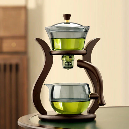 Lazy Kung Fu Glass Tea Set with Infuser and Magnetic Switch, a beautifully designed semi-automatic tea brewing system