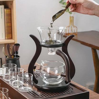 Lazy Kung Fu Glass Tea Set with Infuser and Magnetic Switch, a beautifully designed semi-automatic tea brewing system